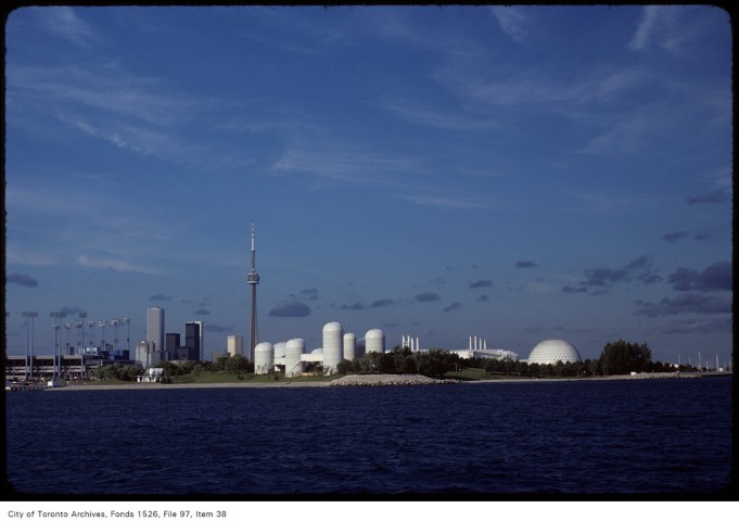 View of Toronto waterfront and Ontario Place from Lake Ontario